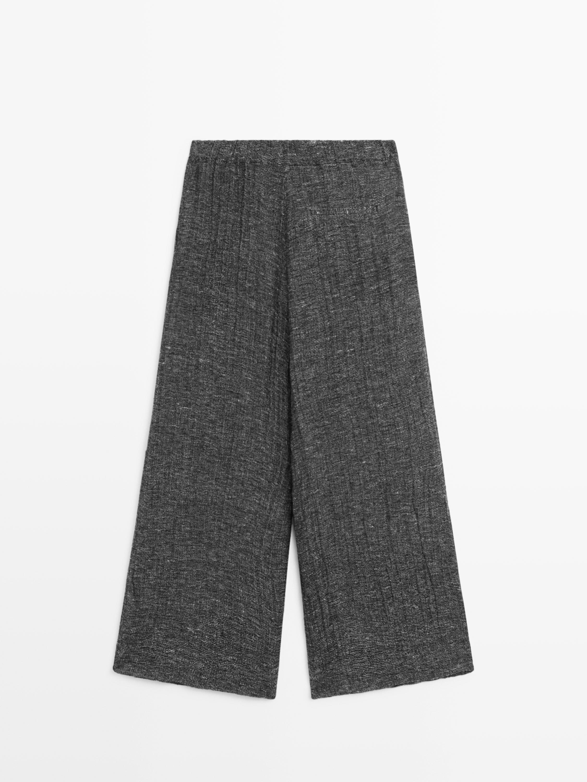 Pantalon à pinces total look en lin mélangé